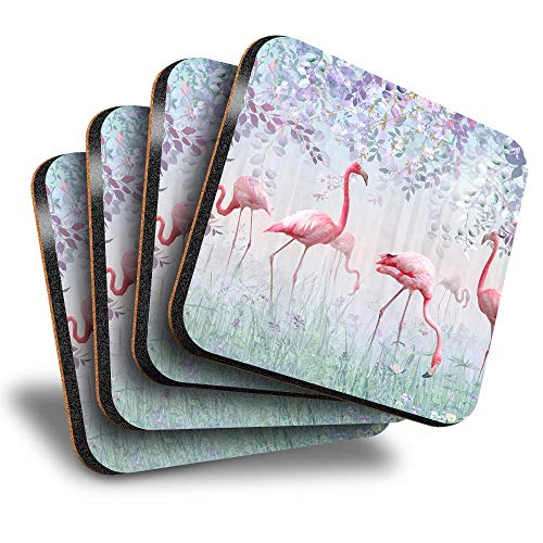 Destination Vinyl ltd Tolle Untersetzer (4er-Set) quadratisch – rosa Flamingo Birds in Nature Drink glänzende Untersetzer / Tischschutz für jeden Tischtyp #24012 von Destination Vinyl Ltd