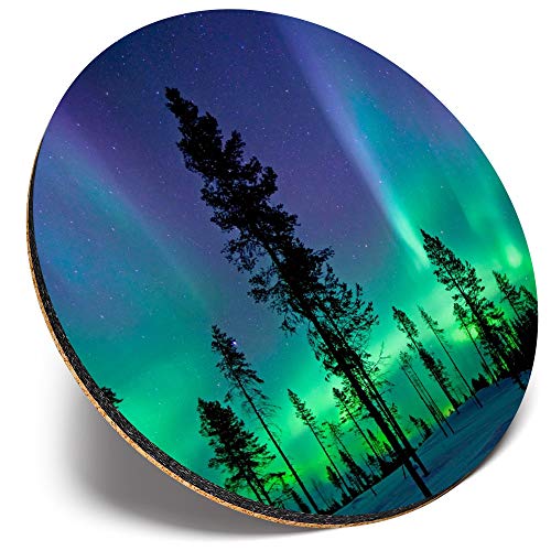 Runder Untersetzer – Aurora Borealis Northern Lights Forest | Glänzende Qualität Untersetzer | Tischschutz für jeden Tisch #44165 von Destination Vinyl Ltd