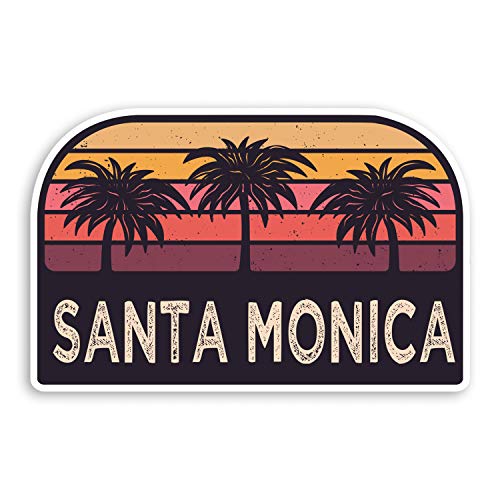 Rustikale Aufkleber mit Santa Monica USA, Vinyl, 10 cm, 2 Stück – Amerika Gepäckaufkleber #34315 (10 cm breit) von Destination Vinyl Ltd