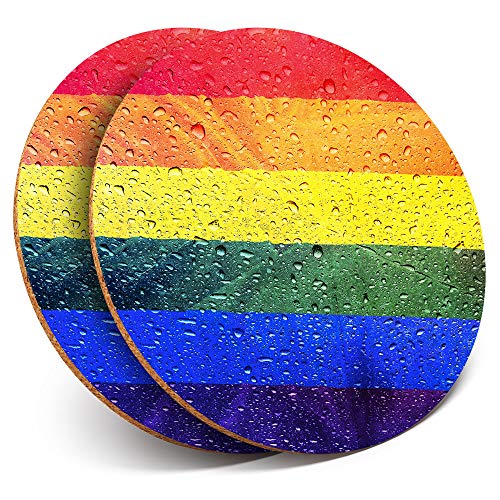 Destination Vinyl ltd Tolle Untersetzer (2er-Set) rund mit – Wassertropfen, Gay Pride Flagge, Getränkeuntersetzer/Tischschutz für jeden Tisch, #14527 von Destination Vinyl Ltd