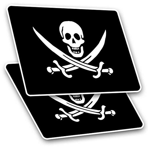 Rechteckige Aufkleber (2 Stück) 10 cm – Piratenflagge Jolly Roger Schiff Skull Fun Decals für Laptops, Tablets, Gepäck, Scrapbooking, Kühlschränke, #24025 von Destination Vinyl Ltd