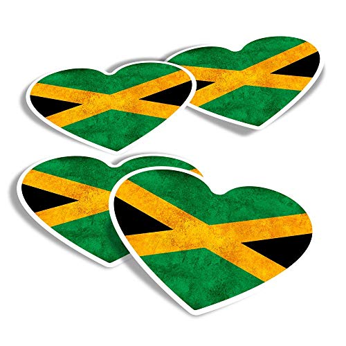 Vinyl-Herz-Aufkleber (4er-Set) – rustikale Jamaika-Flagge für Laptops, Tablets, Gepäck, Sammelalben, Kühlschränke #14366 von Destination Vinyl Ltd