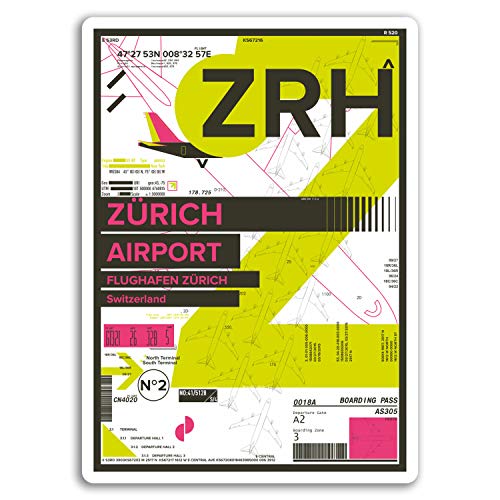 DestinationVinyl 2 x 10 cm ZRH Flughafen Zürich Vinyl Aufkleber - Schweiz Reise-Aufkleber # 17410 (10 cm groß) von DestinationVinyl