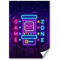 1 X Game Zone Poster - Leuchtreklame Gamer Gaming Arcade Mancave Männer Jungen Kinder Teenager Grafik Wand Fotodruck A4 | A3 A2 A1 #45126 von DestinationVinylLtd