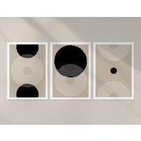 3 X Beiges Abstraktes Poster - Schwarze Kreise Druck-Trio Portrait Kunstwerk Kunst Funktion Foto Dekoration Wand | Din A4 A3 Geschenk von DestinationVinylLtd