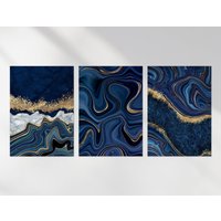 3 X Blauer Achat Poster - Marmor-Effekt Navy Trio Von Drucken Porträt Kunstwerk Kunst Funktion Foto-Dekoration Wand-Dekor | Din A4 A3 Geschenk von DestinationVinylLtd