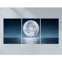 3 X Mond Poster - Sterne Reflexion Meer Trio Drucke Portrait Kunstwerk Kunst Feature Foto Dekoration Wanddeko | A4 A3 Geschenk von DestinationVinylLtd