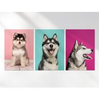 3 X Siberian Husky Poster - Hund Haustiere Welpen Trio Of Prints Portrait Kunstwerk Funktion Foto Dekoration Wand | Din A4 A3 Geschenk von DestinationVinylLtd