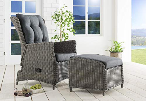 Destiny Balkonset CASA Relax Sessel + Fußhocker, Polyrattan, Vintage grau von Destiny