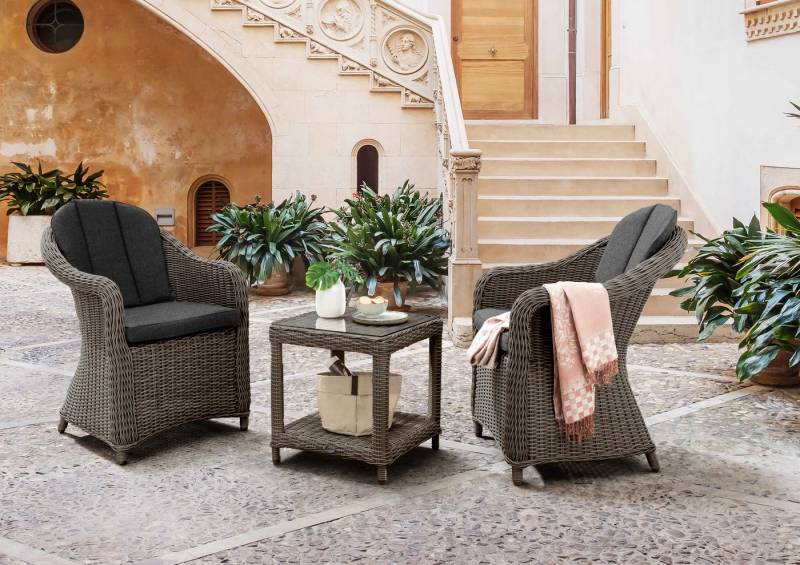 Destiny Balkonset Malaga Merano, (Set, 7-tlg), bestehend aus 2x Sessel, 1x Beistelltisch, inkl. Auflagen von Destiny