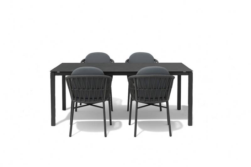 Destiny Garten-Essgruppe COMO CREMONA, (4x Sessel, 1x Tisch), 4x stapelbare Sessel + Polster, 1x Tisch 160x90cm anthrazit von Destiny