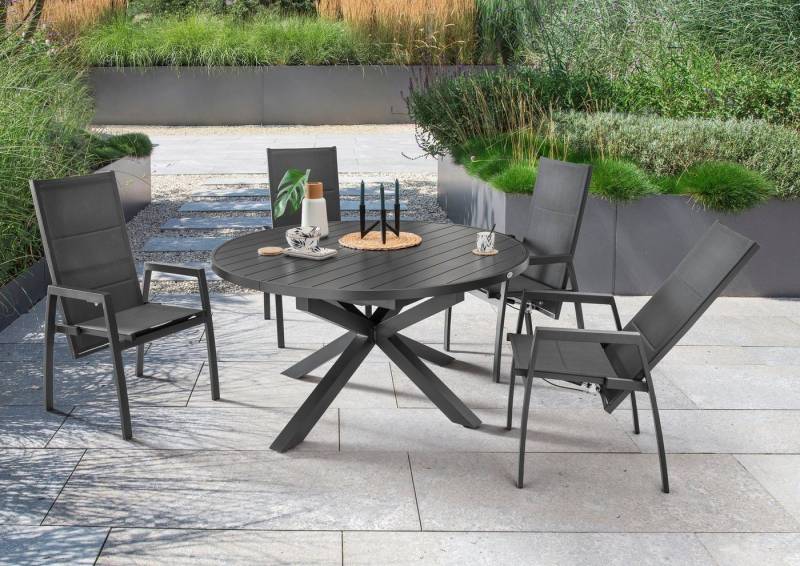 Destiny Garten-Essgruppe COSTA ARONA, (5-tlg), 4 Hochlehner Textilene, 1 Ausziehtisch 145/199x145 cm von Destiny
