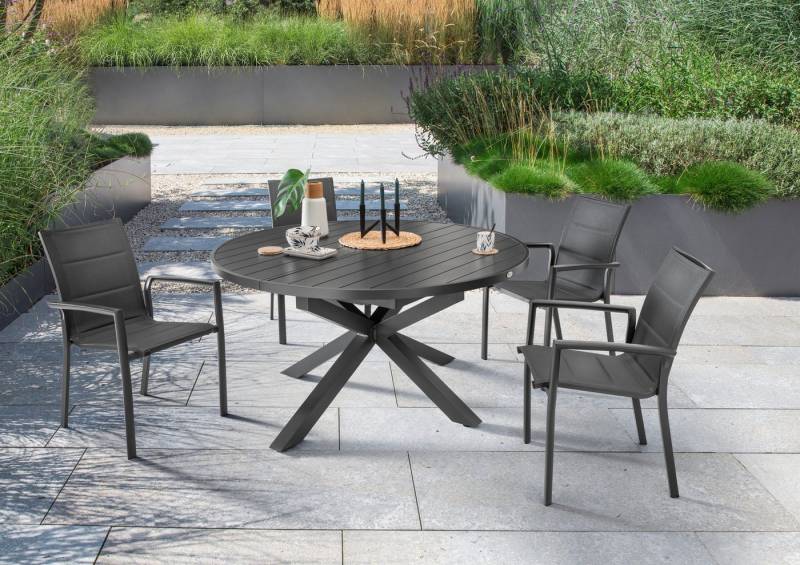 Destiny Garten-Essgruppe COSTA ARONA, (Set, 5-tlg), 4 Sessel, 1 Tisch ausziehbar Ø 145/199x75cm, Aluminium von Destiny