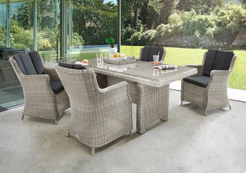Destiny Garten-Essgruppe LUNA, (13-tlg., 4x Sessel, 1x Tisch, inkl. Auflagen), Aluminium, Polyrattan von Destiny