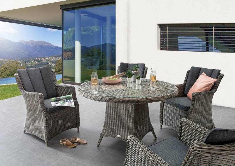 Destiny Garten-Essgruppe LUNA, (13-tlg., 4x Sessel, 1x Tisch, inkl. Auflagen), Aluminium, Polyrattan von Destiny