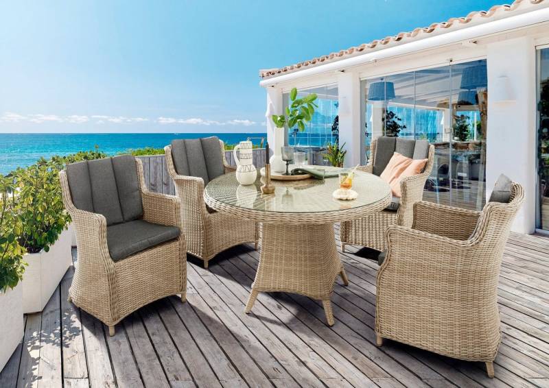 Destiny Garten-Essgruppe LUNA, (13-tlg., 4x Sessel, 1x Tisch, inkl. Auflagen), Aluminium, Polyrattan von Destiny
