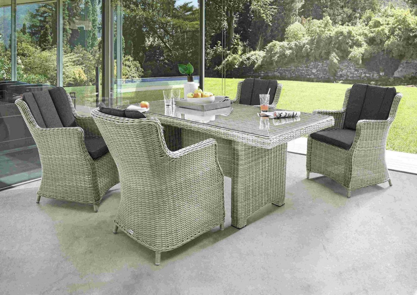 Destiny Garten-Essgruppe LUNA, (Set, 13-tlg), Polyrattan, 4 Sessel, Tisch 200x100x75 cm, inkl. Auflagen von Destiny