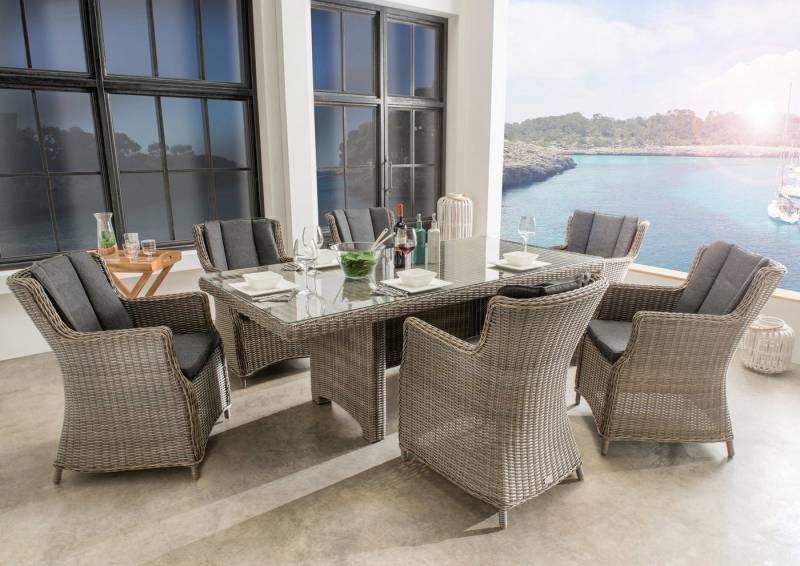 Destiny Garten-Essgruppe LUNA, (19-tlg., 6x Sessel, 1x Tisch, inkl. Auflagen), Aluminium, Polyrattan von Destiny