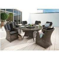 Destiny Garten-Essgruppe "LUNA", (Set, 19 tlg.), Polyrattan, 6 Sessel + 1 Tisch Ø 150x75 cm, + Drehteller, + Auflagen von Destiny