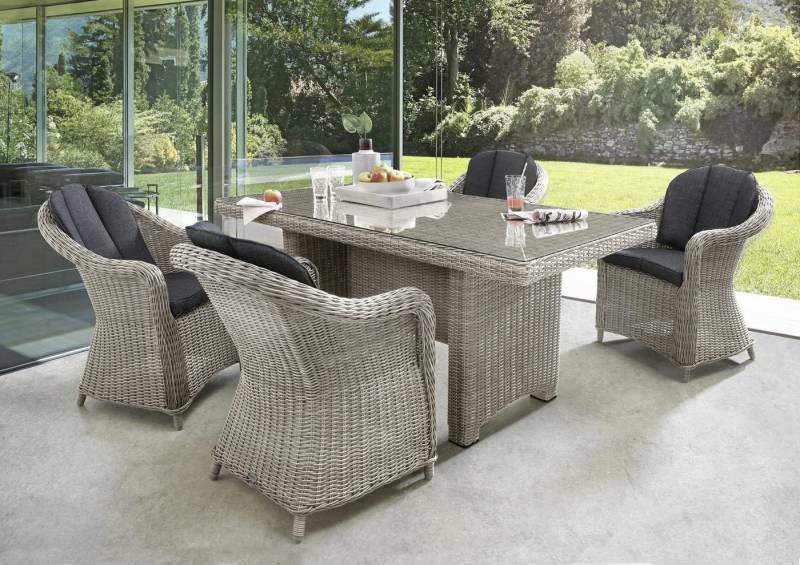 Destiny Garten-Essgruppe MALAGA LUNA, (13-tlg., 4x Sessel, 1x Tisch, inkl. Auflagen), Aluminium, Polyrattan von Destiny