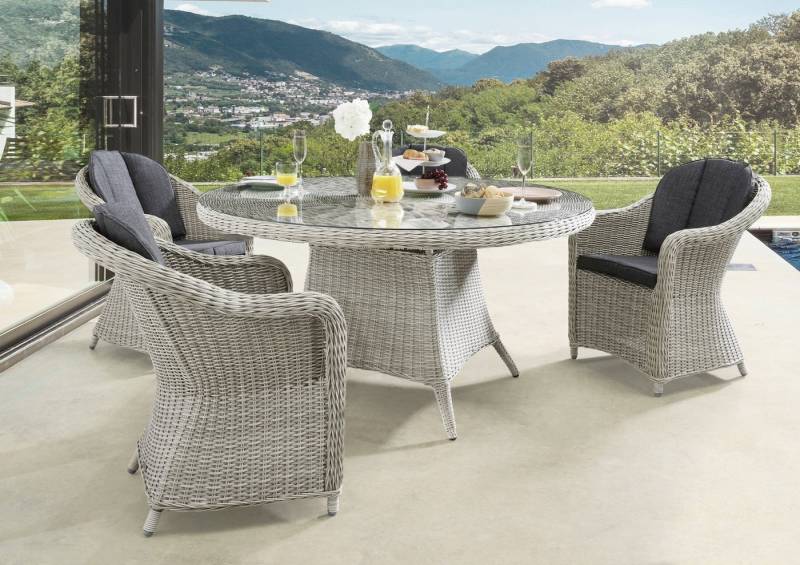 Destiny Garten-Essgruppe MALAGA LUNA, (13-tlg., 4x Sessel, 1x Tisch, inkl. Auflagen), Aluminium, Polyrattan von Destiny