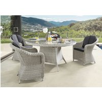 Destiny Garten-Essgruppe "MALAGA LUNA", (Set, 13 tlg.), Polyrattan, 4 Sessel + 1 Tisch Ø 120x75 cm, inkl. Auflagen von Destiny