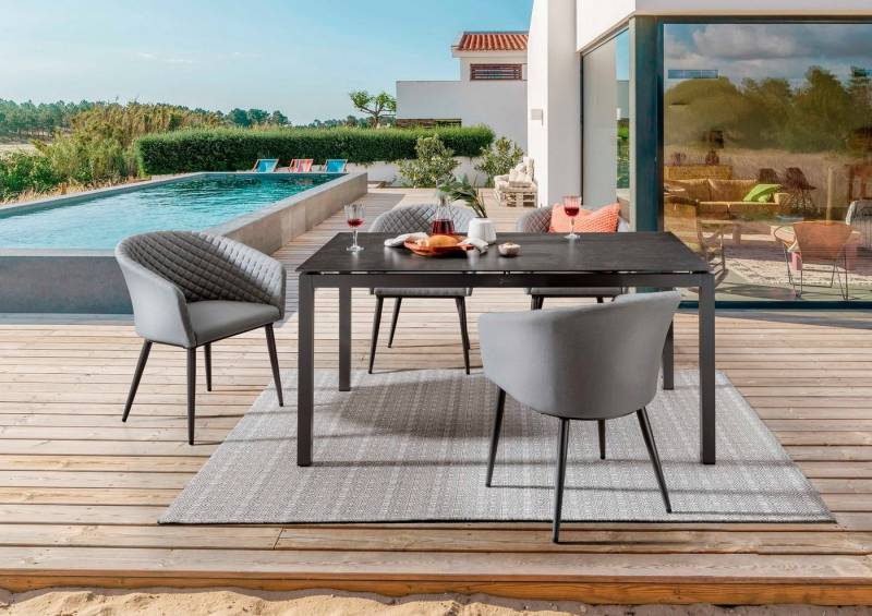 Destiny Garten-Essgruppe MODENA CREMONA, (5-tlg., 4x Sessel, 1x Tisch), Aluminium, Olefin, Glas mit Keramiküberzug von Destiny