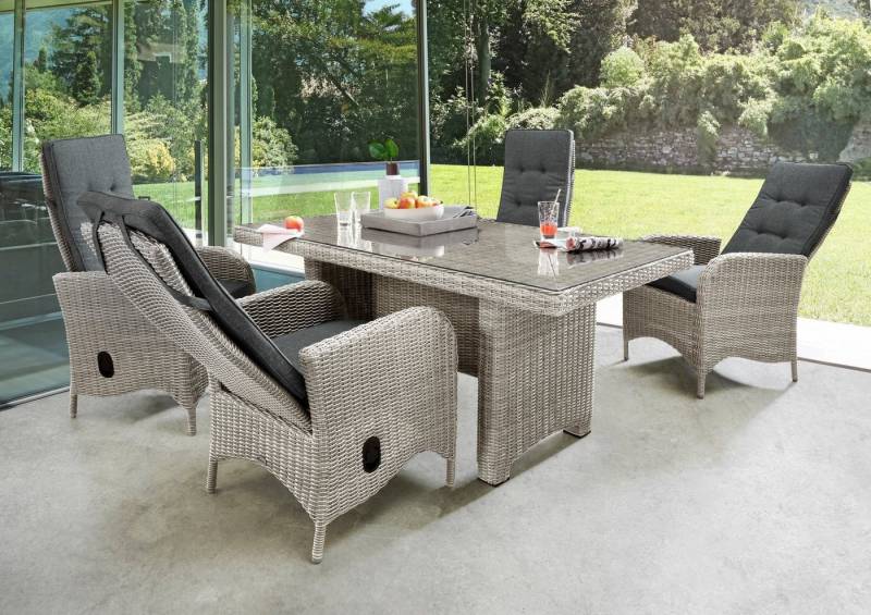 Destiny Garten-Essgruppe PALMA LUNA, (9-tlg., 4x Hochlehner, 1x Tisch, inkl. Auflagen), Aluminium, Polyrattan von Destiny