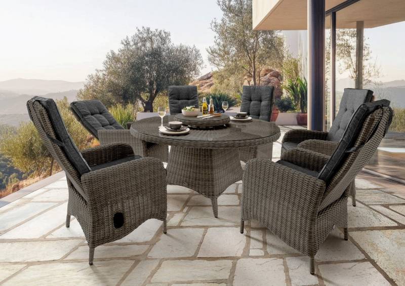 Destiny Garten-Essgruppe PALMA LUNA, 6 Hochlehner, inkl. Polster + 1 Tisch Ø 150x75 cm + Drehteller Destiny Garten-Essgruppe PALMA LUNA, 6 Hochlehner, inkl. Polster + 1 Tisch Ø 150x75 cm + Drehteller von Destiny