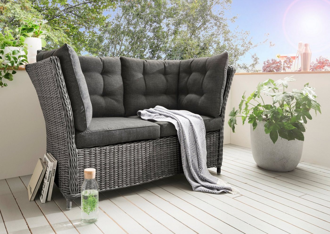 Destiny Gartenlounge-Bank PALMA (1x 2er Bank, inkl. Auflagen), Polyrattan, Aluminium von Destiny