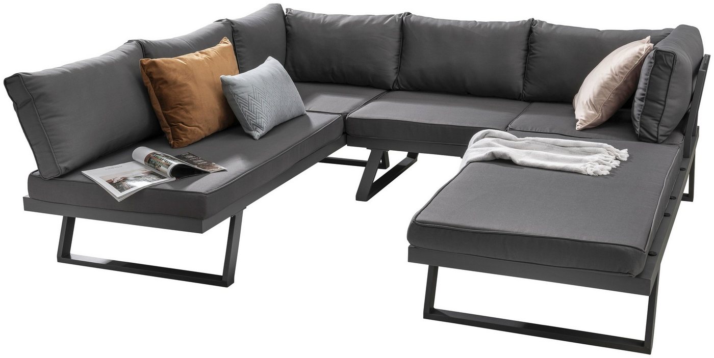 Destiny Gartenlounge-Set MANHATTAN, (Set, 13-tlg), Ecklounge, variabel, 1 Hocker/ Tisch 70x70x30 cm, inkl. Auflagen von Destiny