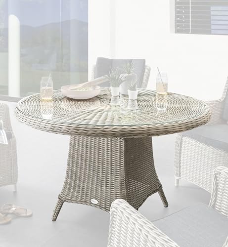 Destiny Gartentisch Luna 100 cm Vintage Weiß Tisch Polyrattan Geflechttisch Esstisch von Destiny