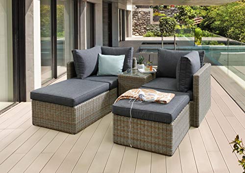 Destiny Ibiza Grau-Braun Polyrattan Lounge Balkonset mit Tisch von Destiny