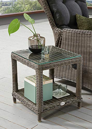 Destiny Beistelltisch Merano mit Glasplatte, Polyrattan, Vintage grau von Destiny