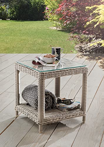 Destiny Loungetisch Merano Tisch Polyrattan Beistelltisch Kaffeetisch 46 x 46 cm in weiß von Destiny