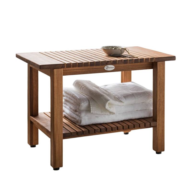 Destiny Saunabank SPA & LIVING Beistelltisch, Saunabank geriffelt mit Ablagefach 61x35x44cm, Teak von Destiny