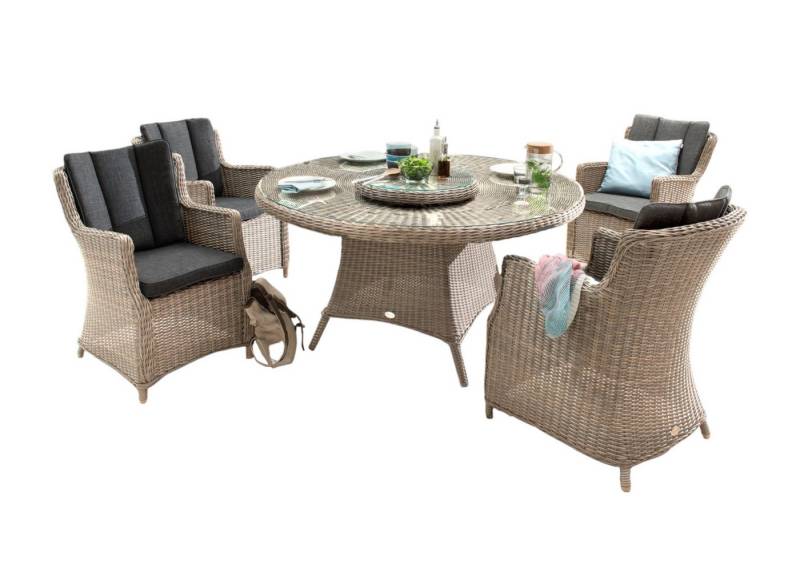 Destiny Sitzgruppe LUNA, 4 Sessel, inkl. Polster + 1 Tisch Ø 150x75 cm + Drehteller von Destiny