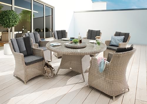 Destiny Sitzgruppe Luna 6 Sessel + Tisch Ø150x75cm + Drehteller, Natur meliert von Destiny