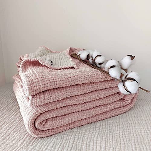 Vierlagige, zweifarbige Musselin Decke, sehr weich, ultraleicht. . Stoff. Verfügbar für Erwachsene, Jugendliche, Kinder und Babys. (Kindergröße Ohne Fransen 130 x 150 cm, Sanftes Rosa und Beige) von DestinyHomeTex