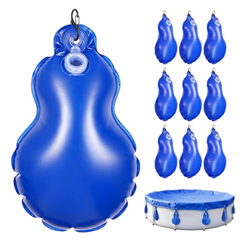 10 Stück Poolabdeckungsgewichte über dem Boden mit Haken, auslaufsichere Schwimmbadabdeckung Hängetasche Heavy Duty Dicke PVC Pool Tarp Gewichte, Frostschutz-Winterwasserbeutel für Poolabdeckung über von Desunqin