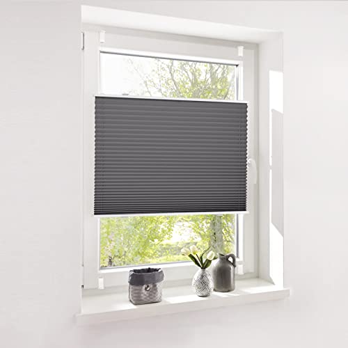 Deswell Plissee ohne Bohren Plisseerollo klemmfix Anthrazit B50 x H110 cm Plisseerollo Stoff Sonnenschutz Leicht zu Montieren & Verspannt kinderleichte Montage 4Locks für Fenster & Tür von Deswell