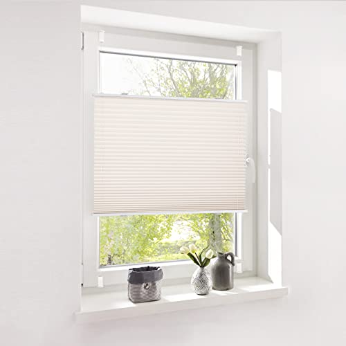 Deswell Plissee Rollo Jalousie ohne Bohren Klemmfix für Fenster & Tür Beige 40x160cm(Breite x Höhe) Plisseerollo Stoff Sonnenschutz leicht zu montieren & Verspannt 4 Locks von Deswell