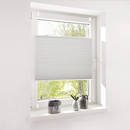 Deswell Plissee Rollo Jalousie ohne Bohren Klemmfix für Fenster & Tür Grau 110x110cm(Breite x Höhe) Plisseerollo Stoff Sonnenschutz leicht zu montieren & Verspannt 4 Locks von Deswell