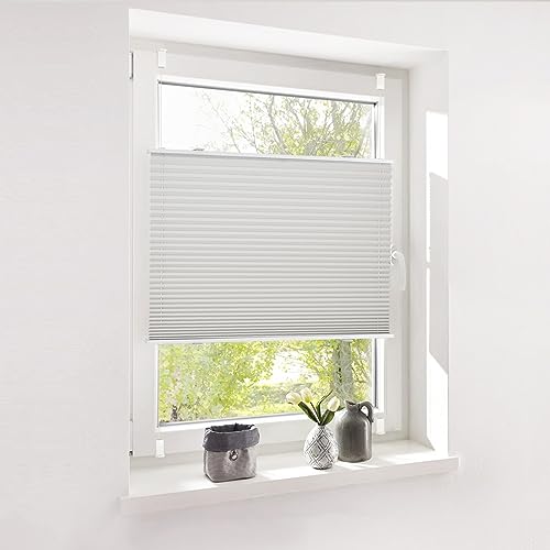 Deswell Plissee Rollo Jalousie ohne Bohren Klemmfix für Fenster & Tür Grau 40x160cm(Breite x Höhe) Plisseerollo Stoff Sonnenschutz leicht zu montieren & Verspannt 4 Locks von Deswell