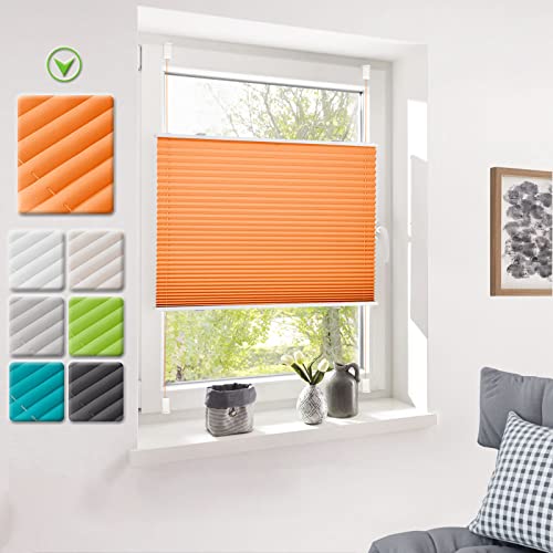 Deswell Plissee Rollo Jalousie ohne Bohren Klemmfix für Fenster & Tür Orange 40 x 120 cm(Breite x Höhe), Plisseerollo Stoff Sonnenschutz leicht zu montieren & Verspannt 4 Locks von Deswell