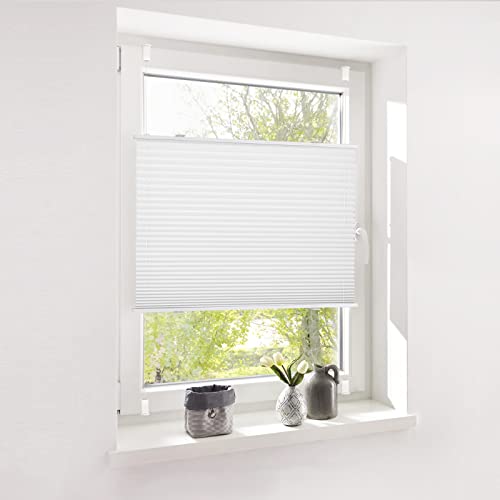 Deswell Plissee Rollo Jalousie ohne Bohren Klemmfix für Fenster & Tür Weiß 60x110cm(Breite x Höhe) Plisseerollo Stoff Sonnenschutz leicht zu montieren & Verspannt 4 Locks von Deswell