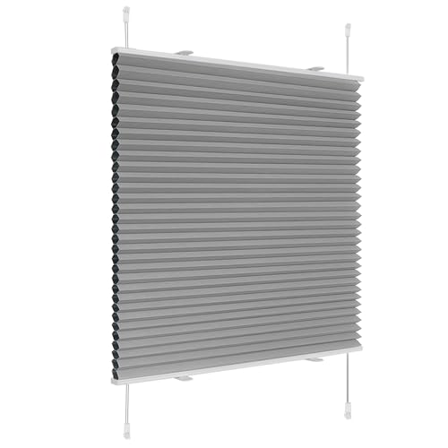 Deswell Plissee Verdunklung Klemmfix Wabenplissee B45 x H110 cm Grau Thermoplissee ohne Bohren Faltrollo für Fenster & Tür, 100% Blickdicht, Sicht- & Schallschutz Wärmehaltung Verdunklungsplissee von Deswell