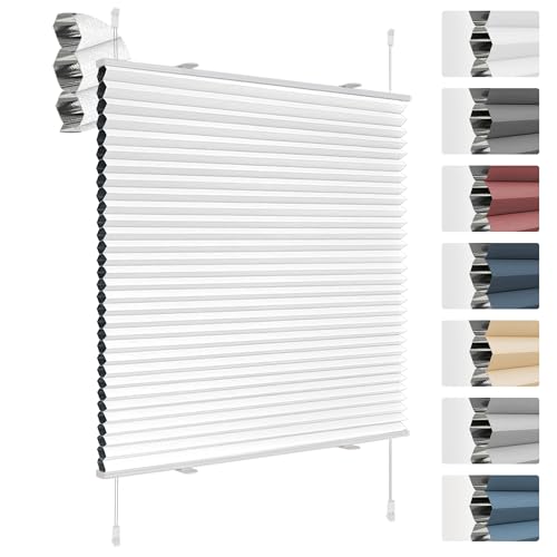 Deswell Plissee Verdunklung Klemmfix Wabenplissee B50 x H180 cm Weiß Thermoplissee ohne Bohren Faltrollo für Fenster & Tür, 100% Blickdicht, Sicht- & Schallschutz Wärmehaltung Verdunklungsplissee von Deswell