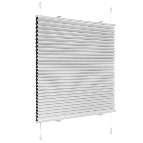 Deswell Plissee Verdunklung Klemmfix Wabenplissee B75 x H90 cm Hellgrau Thermoplissee ohne Bohren Faltrollo für Fenster & Tür, 100% Blickdicht, Sicht- & Schallschutz Wärmehaltung Verdunklungsplissee von Deswell