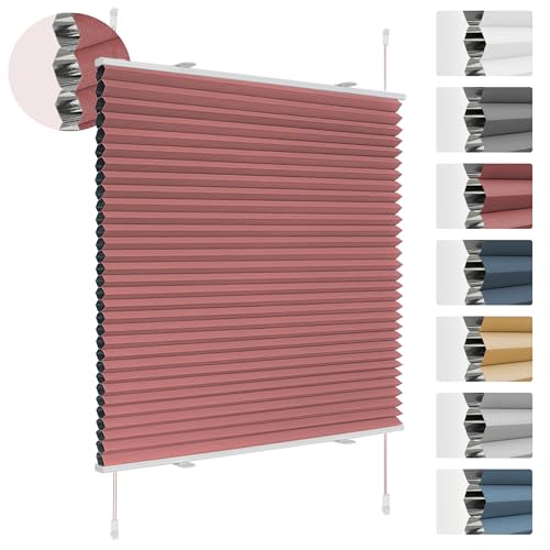 Deswell Plissee Verdunklung Klemmfix Wabenplissee B90 x H120 cm Weinrot Thermoplissee ohne Bohren Faltrollo für Fenster & Tür, 100% Blickdicht, Sicht- & Schallschutz Wärmehaltung Verdunklungsplissee von Deswell